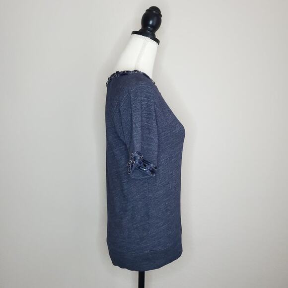 J. Crew Navy Jeweled Top Small - Picture 2 of 8